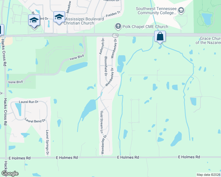 map of restaurants, bars, coffee shops, grocery stores, and more near 4908 Wemberley Drive in Memphis