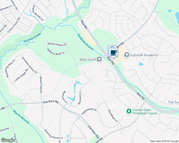 map of restaurants, bars, coffee shops, grocery stores, and more near 9213 Rock Water Court in Waxhaw