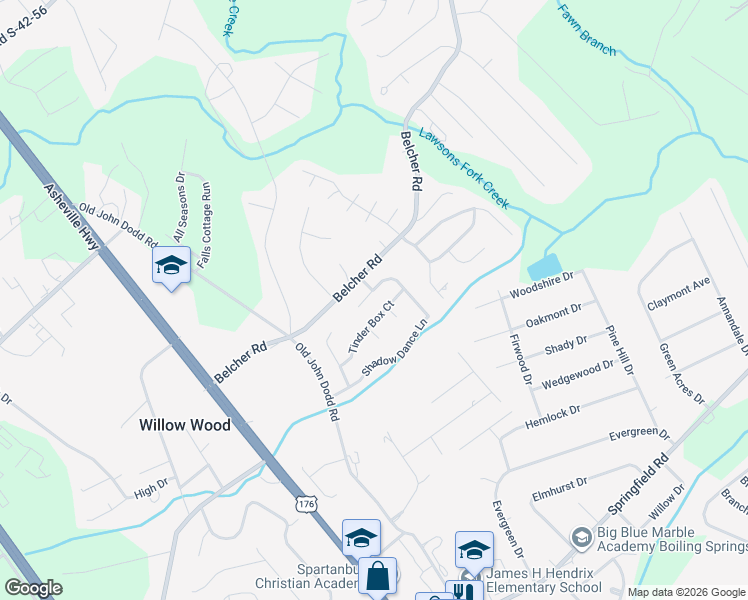 map of restaurants, bars, coffee shops, grocery stores, and more near 509 Belcher Home Place in Boiling Springs