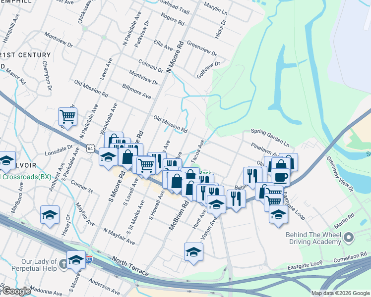 map of restaurants, bars, coffee shops, grocery stores, and more near 305 Tacoa Avenue in Chattanooga