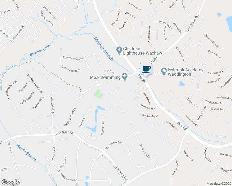 map of restaurants, bars, coffee shops, grocery stores, and more near 9213 Rock Water Court in Waxhaw