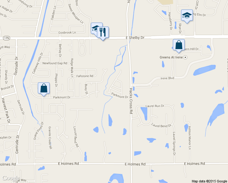 map of restaurants, bars, coffee shops, grocery stores, and more near 7946 Parkmont Drive in Memphis