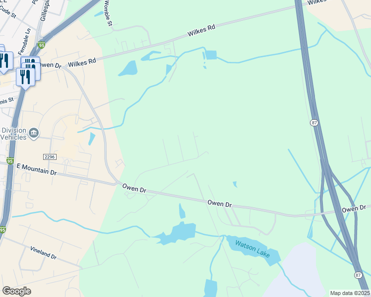 map of restaurants, bars, coffee shops, grocery stores, and more near 2609 Chene Street in Fayetteville