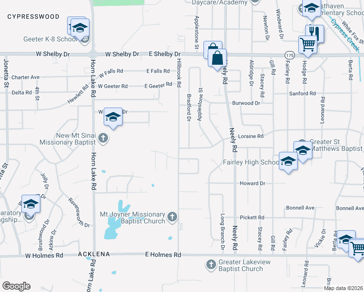 map of restaurants, bars, coffee shops, grocery stores, and more near 4905 Bradford Drive in Memphis