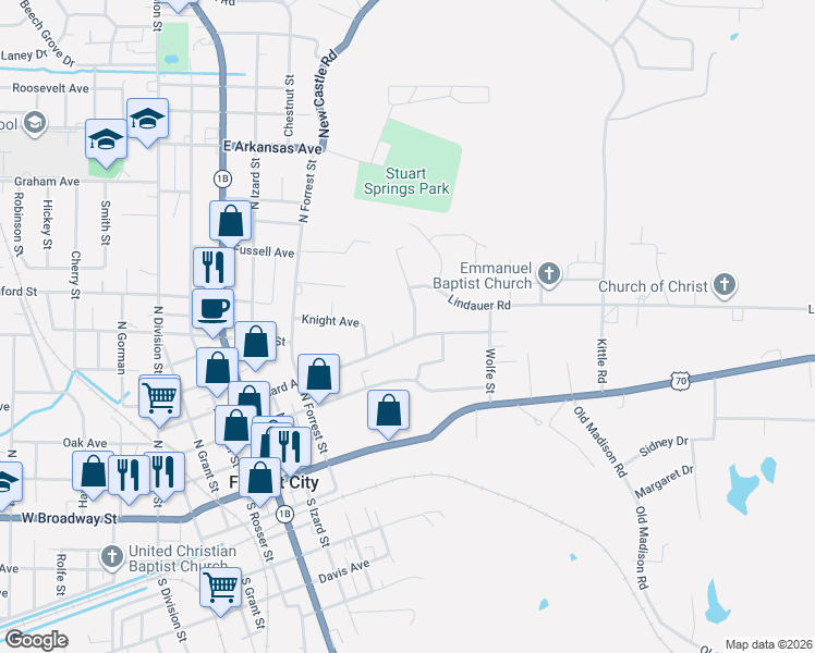 map of restaurants, bars, coffee shops, grocery stores, and more near 433 McClesky Drive in Forrest City