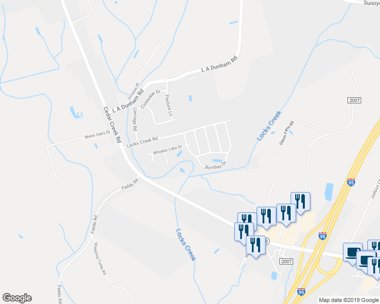 map of restaurants, bars, coffee shops, grocery stores, and more near 1267 Bombay Drive in Fayetteville
