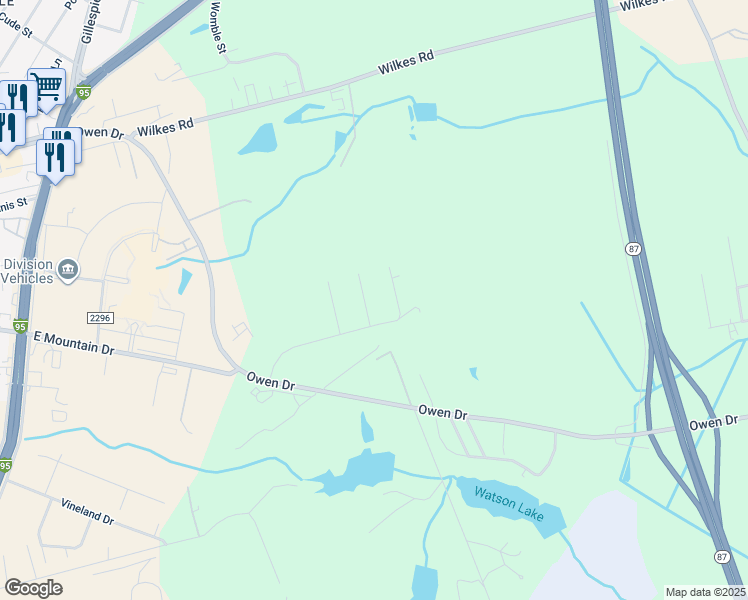 map of restaurants, bars, coffee shops, grocery stores, and more near 2609 Chene Street in Fayetteville