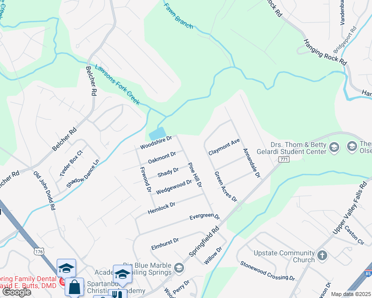 map of restaurants, bars, coffee shops, grocery stores, and more near 631 Pine Hill Drive in Boiling Springs