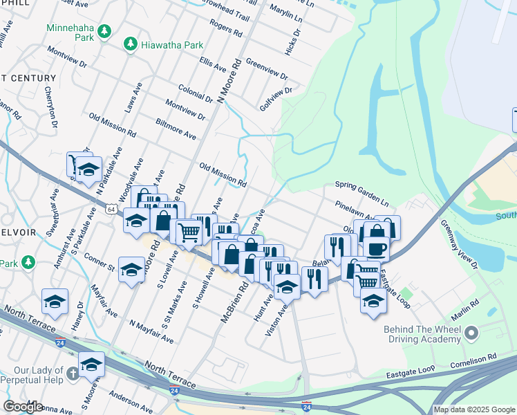 map of restaurants, bars, coffee shops, grocery stores, and more near 305 Tacoa Avenue in Chattanooga