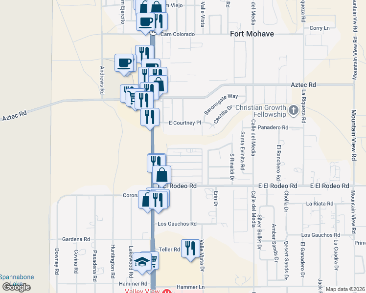 map of restaurants, bars, coffee shops, grocery stores, and more near 150 Colby Creek Street in Fort Mohave
