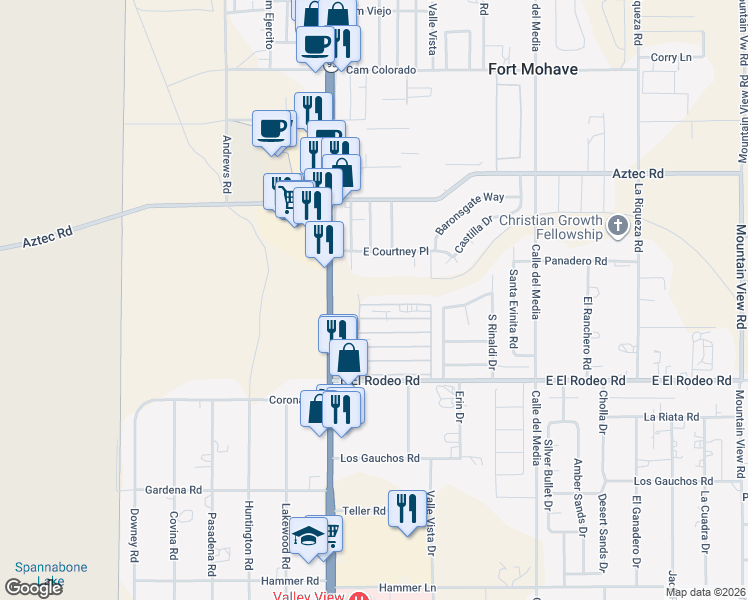map of restaurants, bars, coffee shops, grocery stores, and more near 150 Colby Creek Street in Fort Mohave