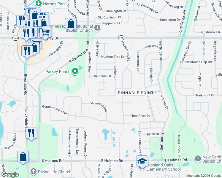 map of restaurants, bars, coffee shops, grocery stores, and more near 4905 Lanlee Drive in Memphis
