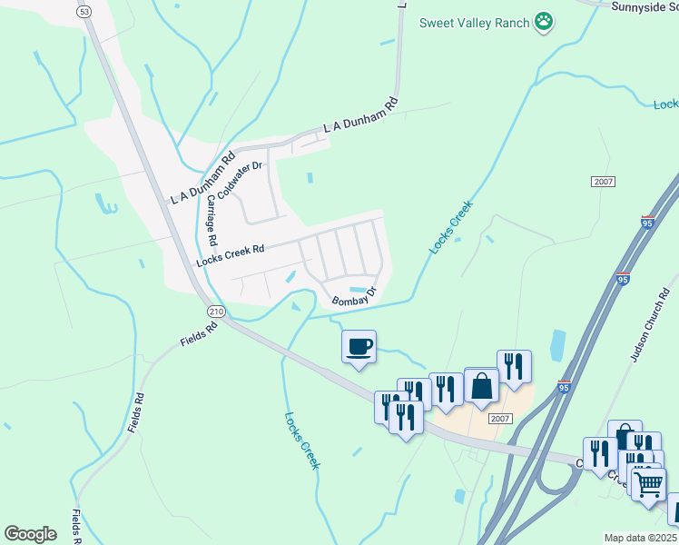 map of restaurants, bars, coffee shops, grocery stores, and more near 1215 Jereens Creek Road in Fayetteville