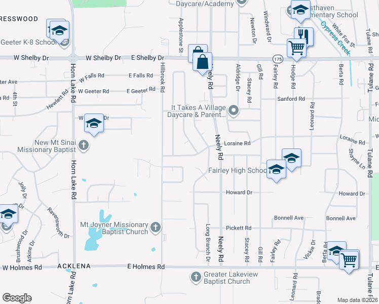 map of restaurants, bars, coffee shops, grocery stores, and more near 172 Loraine Road in Memphis