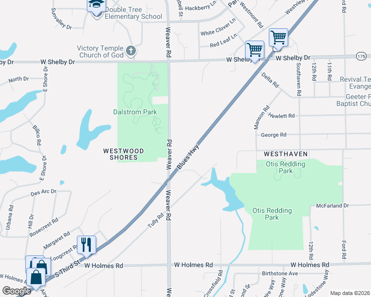 map of restaurants, bars, coffee shops, grocery stores, and more near 4921 South 3rd Street in Memphis