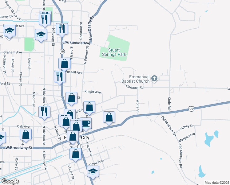 map of restaurants, bars, coffee shops, grocery stores, and more near 433 McClesky Drive in Forrest City