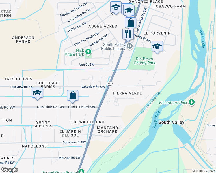 map of restaurants, bars, coffee shops, grocery stores, and more near 4257 Isleta Boulevard Southwest in Albuquerque