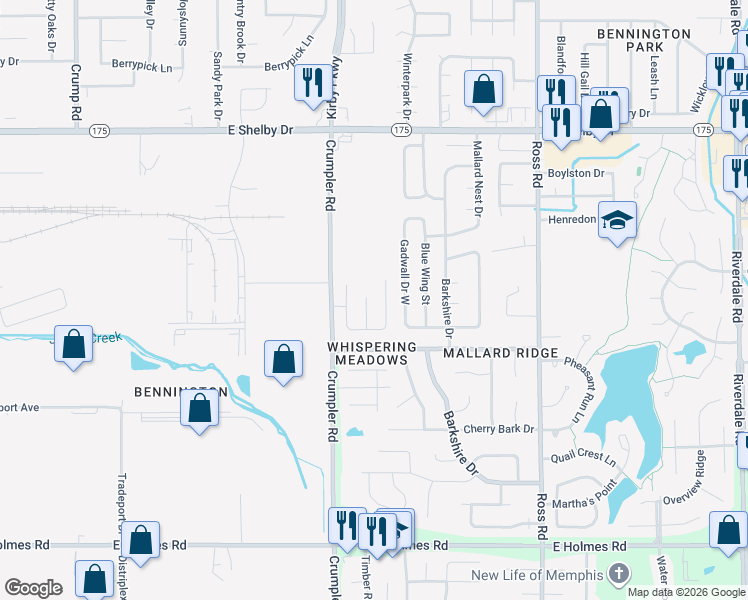 map of restaurants, bars, coffee shops, grocery stores, and more near 4910 Copper Valley Cove in Memphis