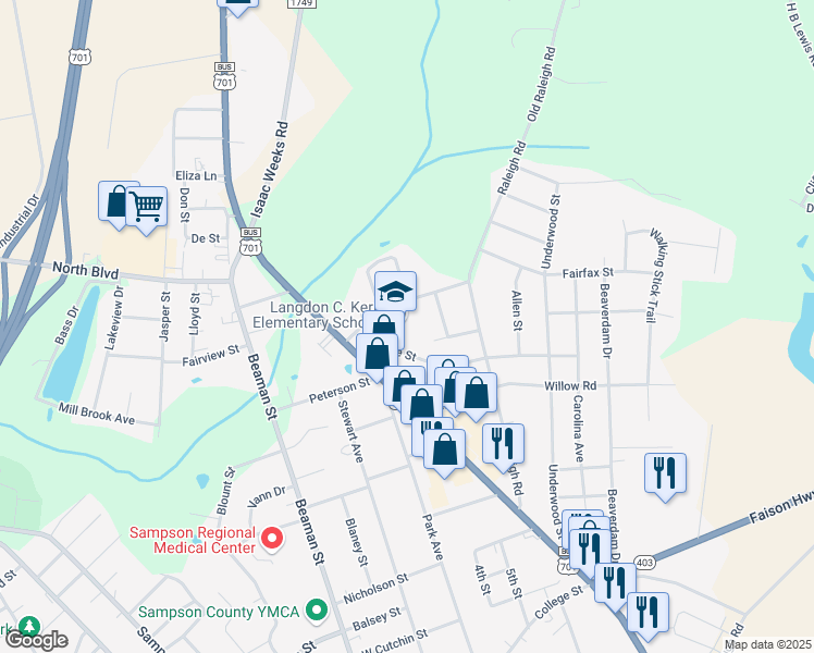 map of restaurants, bars, coffee shops, grocery stores, and more near 112 Kimbrough Road in Clinton
