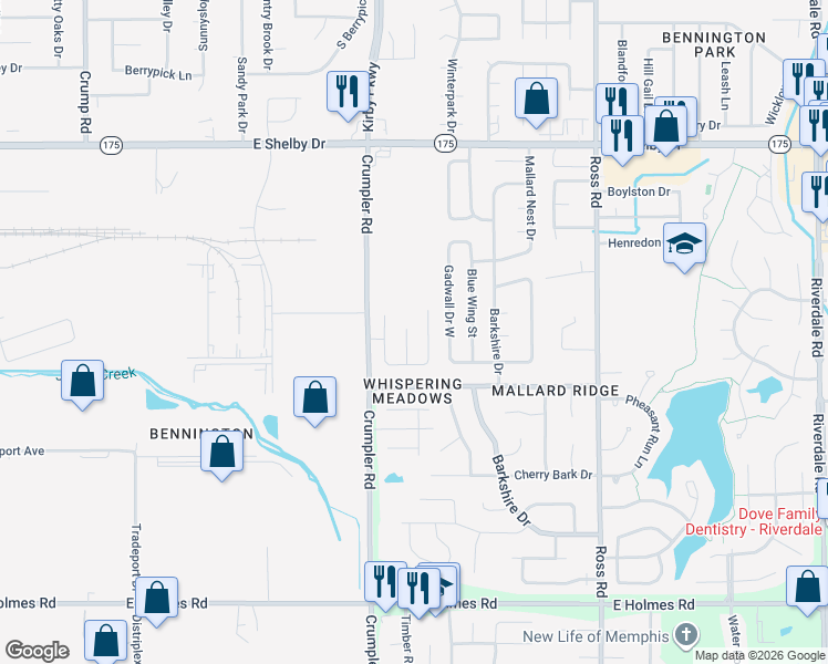 map of restaurants, bars, coffee shops, grocery stores, and more near 4910 Copper Valley Cove in Memphis