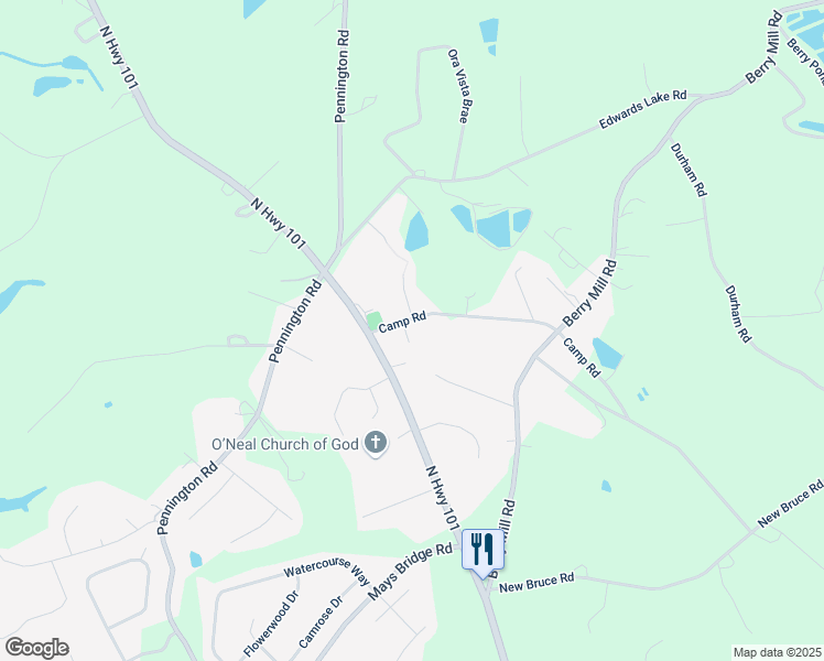 map of restaurants, bars, coffee shops, grocery stores, and more near 3849 Camp Road in Greer
