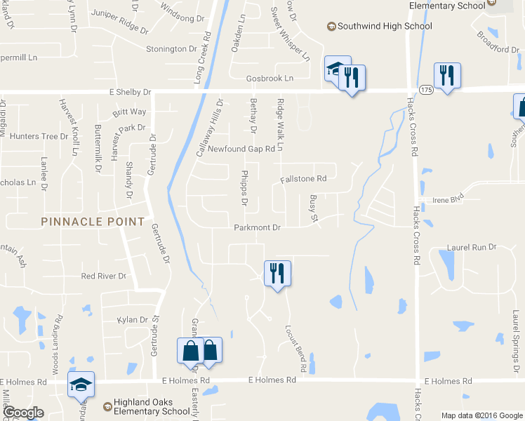 map of restaurants, bars, coffee shops, grocery stores, and more near 7749 Roxshire Cove in Memphis