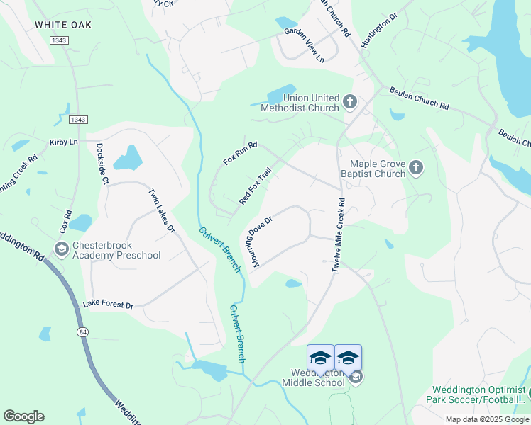 map of restaurants, bars, coffee shops, grocery stores, and more near 4185 Mourning Dove Drive in Weddington