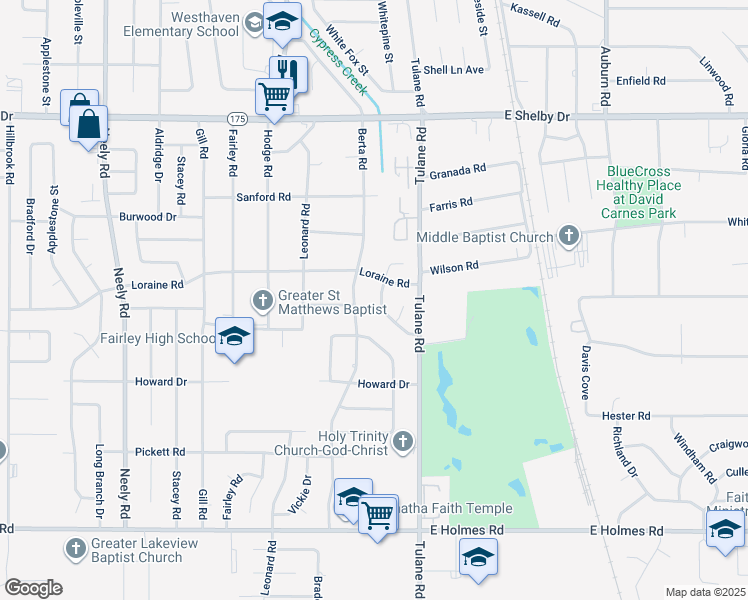 map of restaurants, bars, coffee shops, grocery stores, and more near 4907 Shayne Lane in Memphis