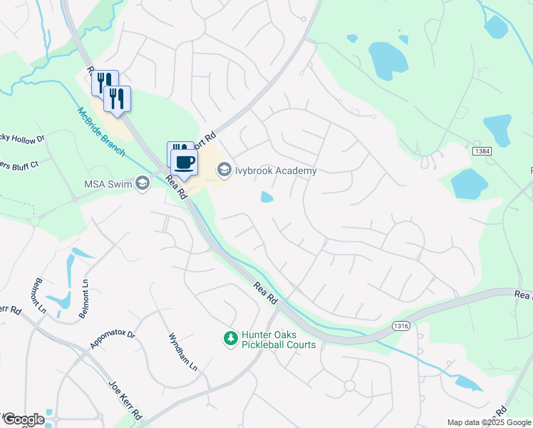 map of restaurants, bars, coffee shops, grocery stores, and more near 800 Staghorn Lane in Waxhaw