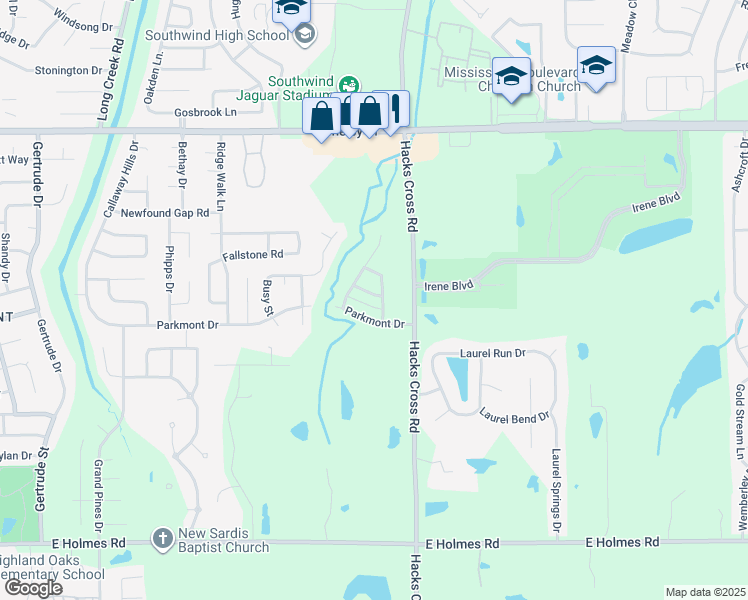 map of restaurants, bars, coffee shops, grocery stores, and more near 7965 River Mist Drive in Memphis