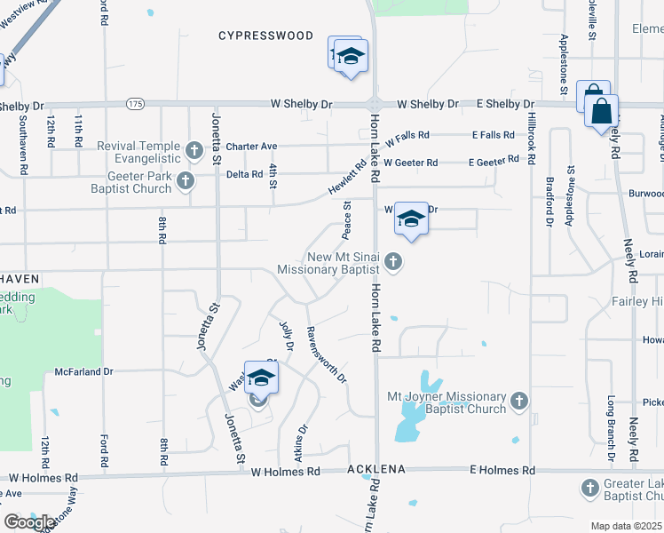 map of restaurants, bars, coffee shops, grocery stores, and more near 4914 Peace Street in Memphis