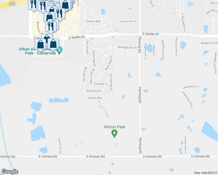 map of restaurants, bars, coffee shops, grocery stores, and more near 4913 Fox Springs Drive in Collierville