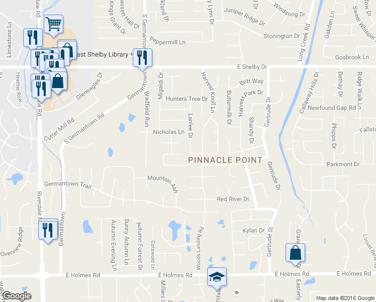 map of restaurants, bars, coffee shops, grocery stores, and more near 4905 Lanlee Dr in Memphis