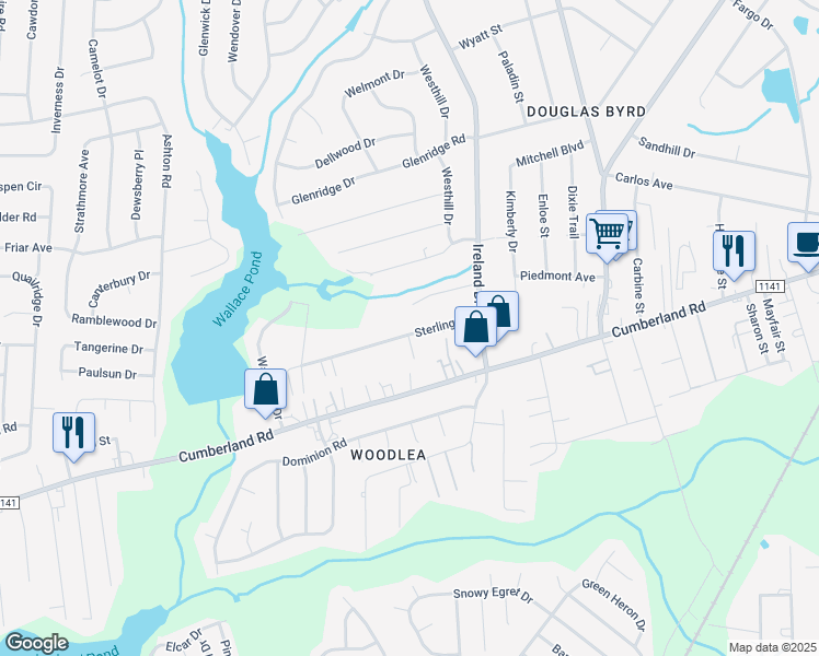 map of restaurants, bars, coffee shops, grocery stores, and more near 4522 Sterling Street in Fayetteville