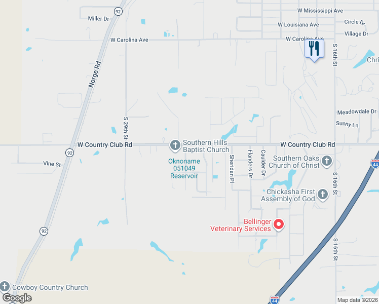 map of restaurants, bars, coffee shops, grocery stores, and more near 3205 S 25th St in Chickasha
