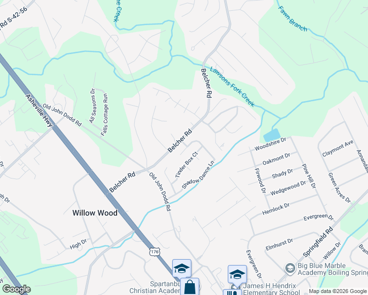 map of restaurants, bars, coffee shops, grocery stores, and more near 504 Belcher Home Place in Boiling Springs