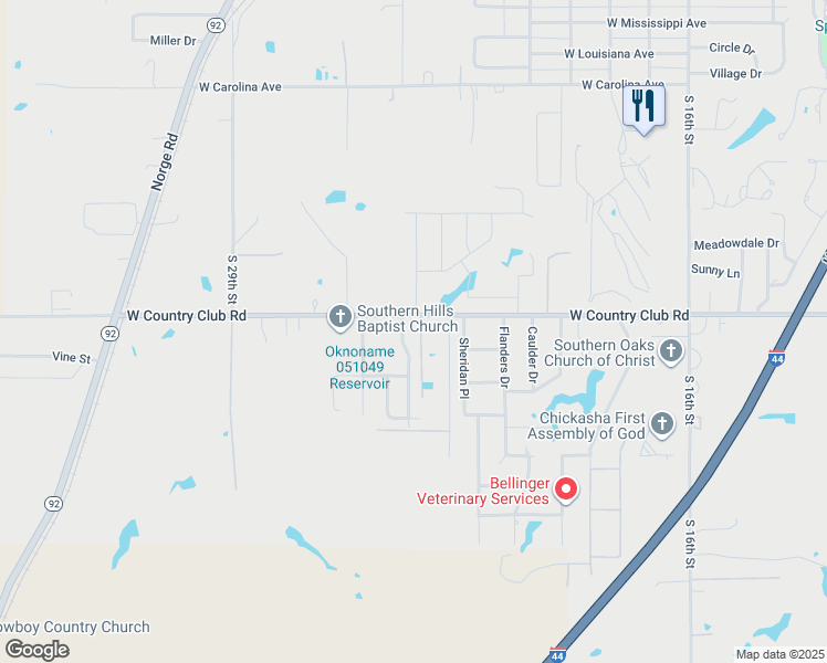 map of restaurants, bars, coffee shops, grocery stores, and more near 2327 West Country Club Road in Chickasha