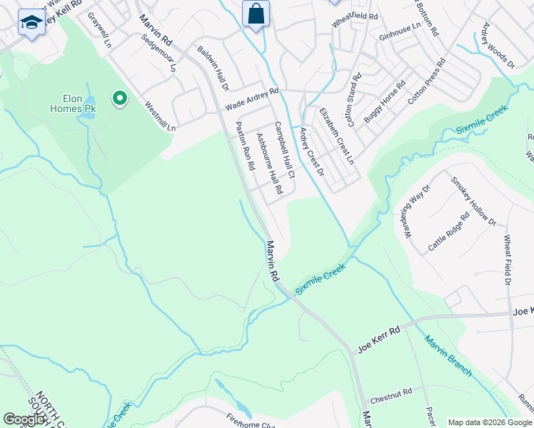 map of restaurants, bars, coffee shops, grocery stores, and more near 10412 Paxton Run Road in Charlotte