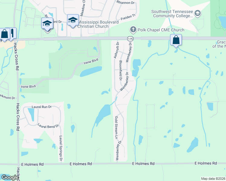 map of restaurants, bars, coffee shops, grocery stores, and more near 4899 Ashcroft Drive in Memphis