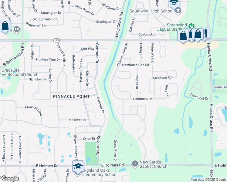 map of restaurants, bars, coffee shops, grocery stores, and more near 7606 Parkmont Dr in Memphis