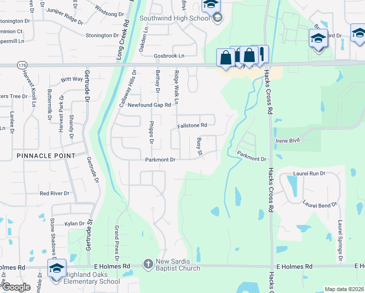 map of restaurants, bars, coffee shops, grocery stores, and more near 4898 Ridge Walk Lane in Memphis