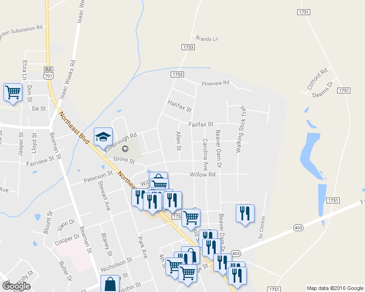 map of restaurants, bars, coffee shops, grocery stores, and more near 506 Allen Street in Clinton