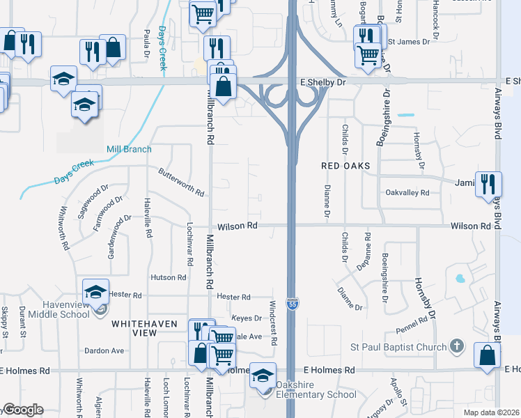 map of restaurants, bars, coffee shops, grocery stores, and more near 1780 1st Green Drive in Memphis