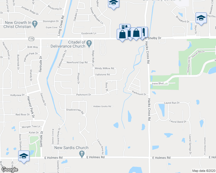 map of restaurants, bars, coffee shops, grocery stores, and more near 4902 Busy Street in Memphis