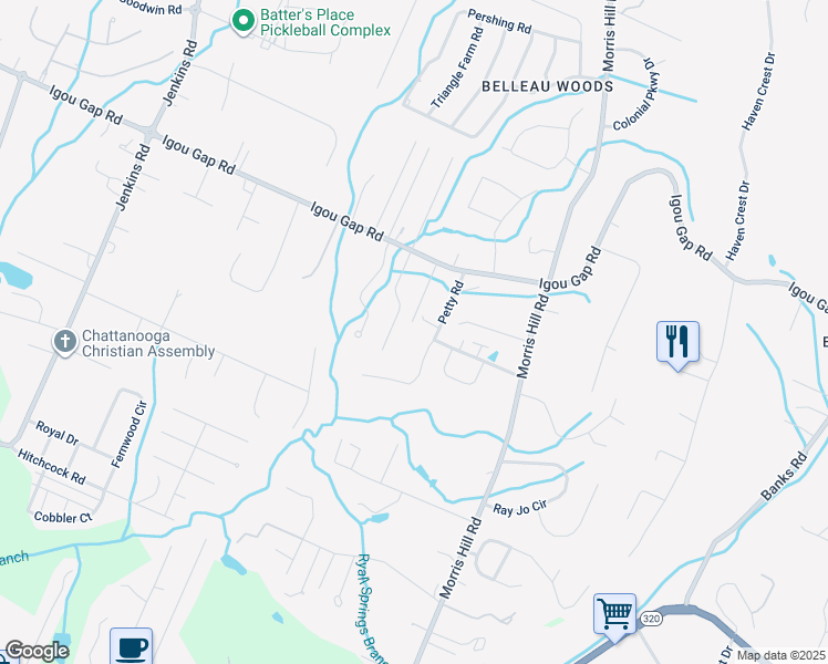 map of restaurants, bars, coffee shops, grocery stores, and more near 1779 Southernwood Dr in Chattanooga