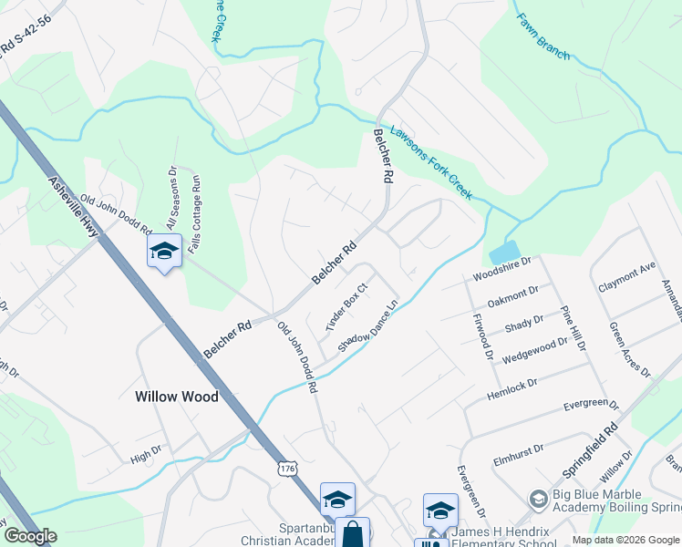 map of restaurants, bars, coffee shops, grocery stores, and more near 504 Belcher Home Place in Boiling Springs