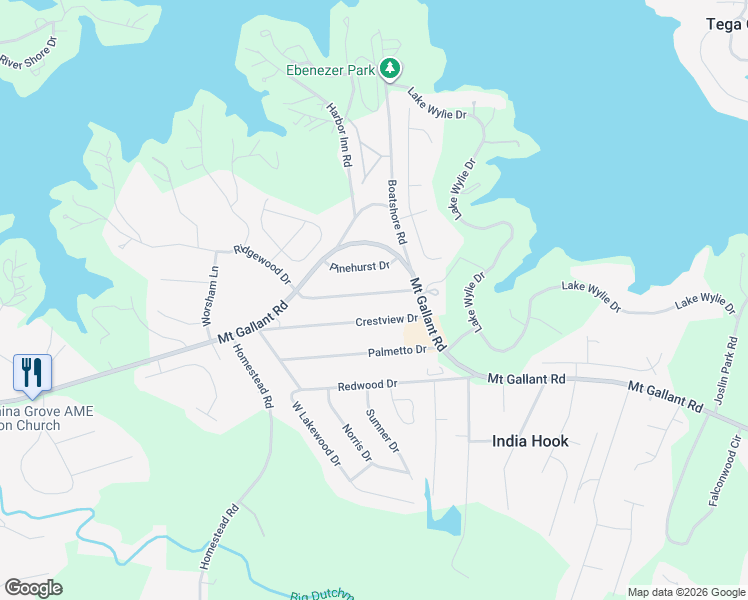 map of restaurants, bars, coffee shops, grocery stores, and more near 3941 Ridgewood Drive in Rock Hill