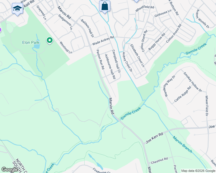 map of restaurants, bars, coffee shops, grocery stores, and more near 17803 Marvin Road in Charlotte