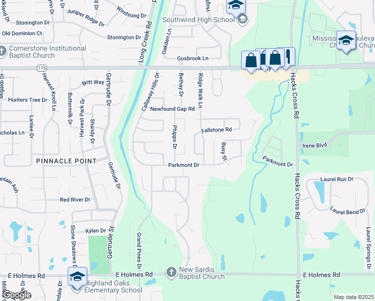 map of restaurants, bars, coffee shops, grocery stores, and more near 7755 Roxshire Cove in Memphis