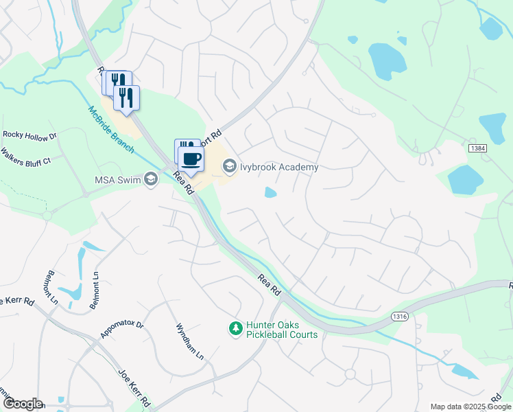 map of restaurants, bars, coffee shops, grocery stores, and more near 800 Staghorn Lane in Waxhaw